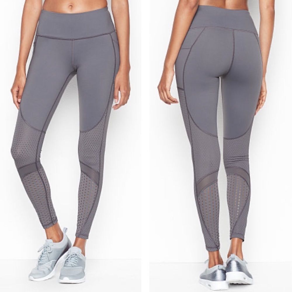 Victoria Secret Sport VSX Knockout Grey Perforated Mesh Leggings Size Small